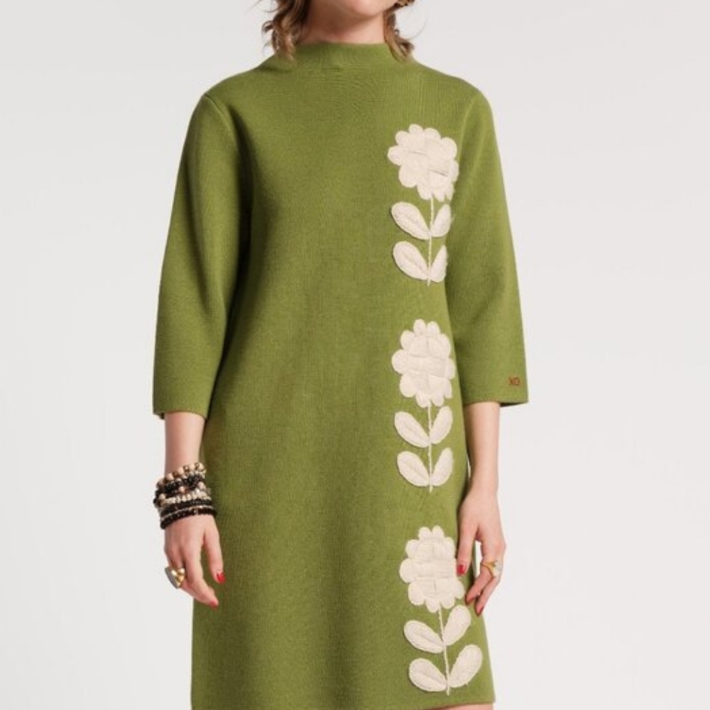 Frances Valentine Green Marino Wool Sweater Dress